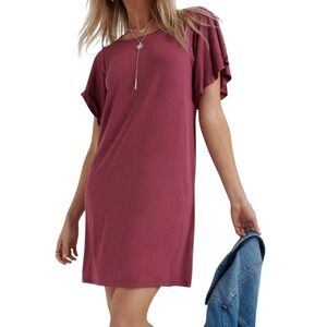 Lucky Brand Dress Women S Ruffle Sleeve Dark Pink Casual Shift Aline Casual Work